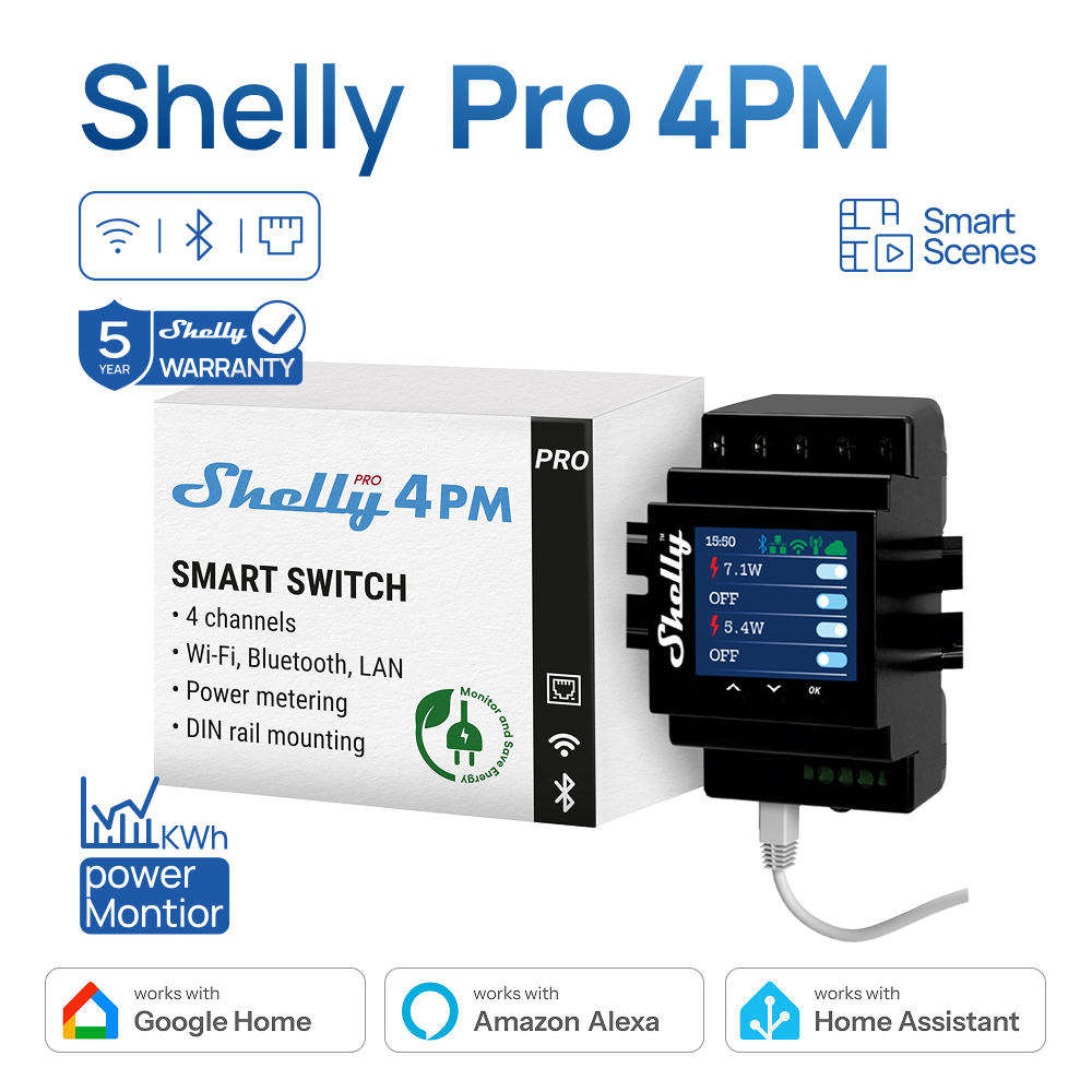 Home Automation Technology - Shelly Pro 4PM สี่ช่องรีเลย์ LAN Wifi